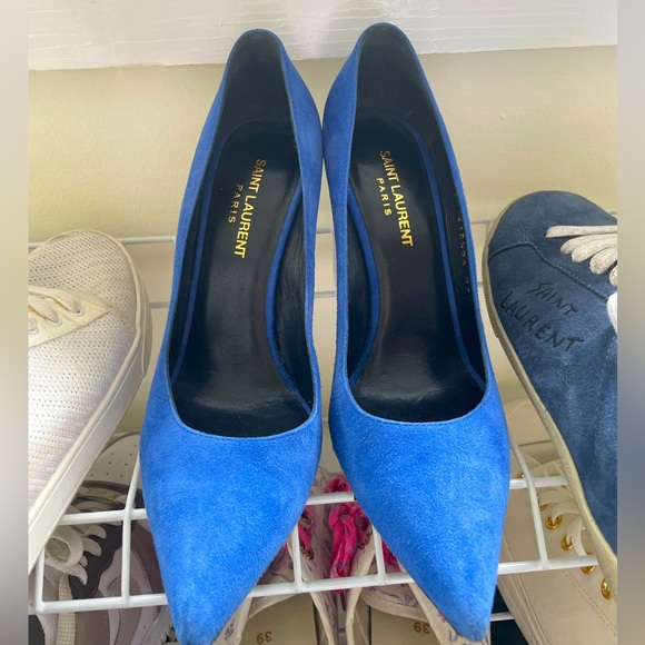 Saint Laurent Anja D'orsay Pointy Toe Pump BLUE SUEDE - Picture 14 of 14